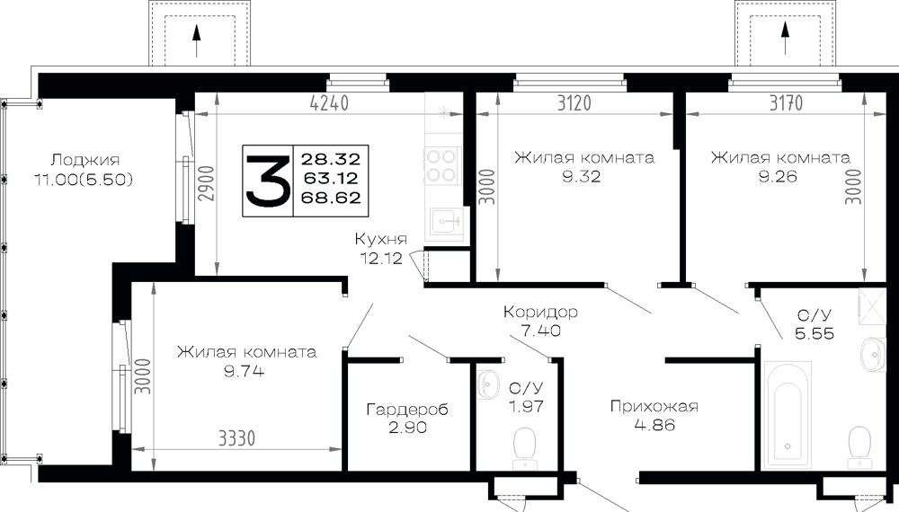 Планировка: 68,62 м² · корпус 10.1-1